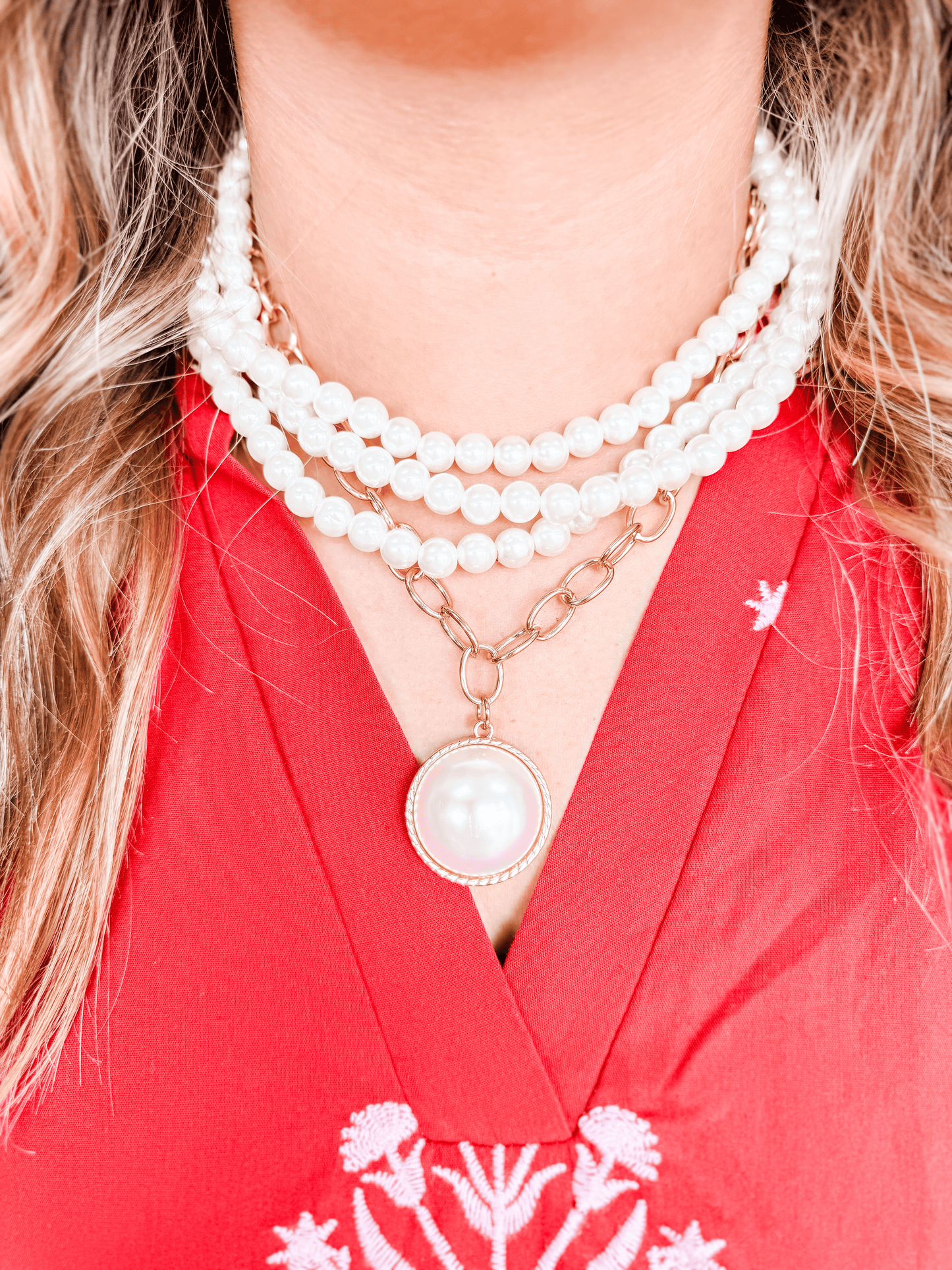 Multi Pearl Stone Pendant Beaded Necklace