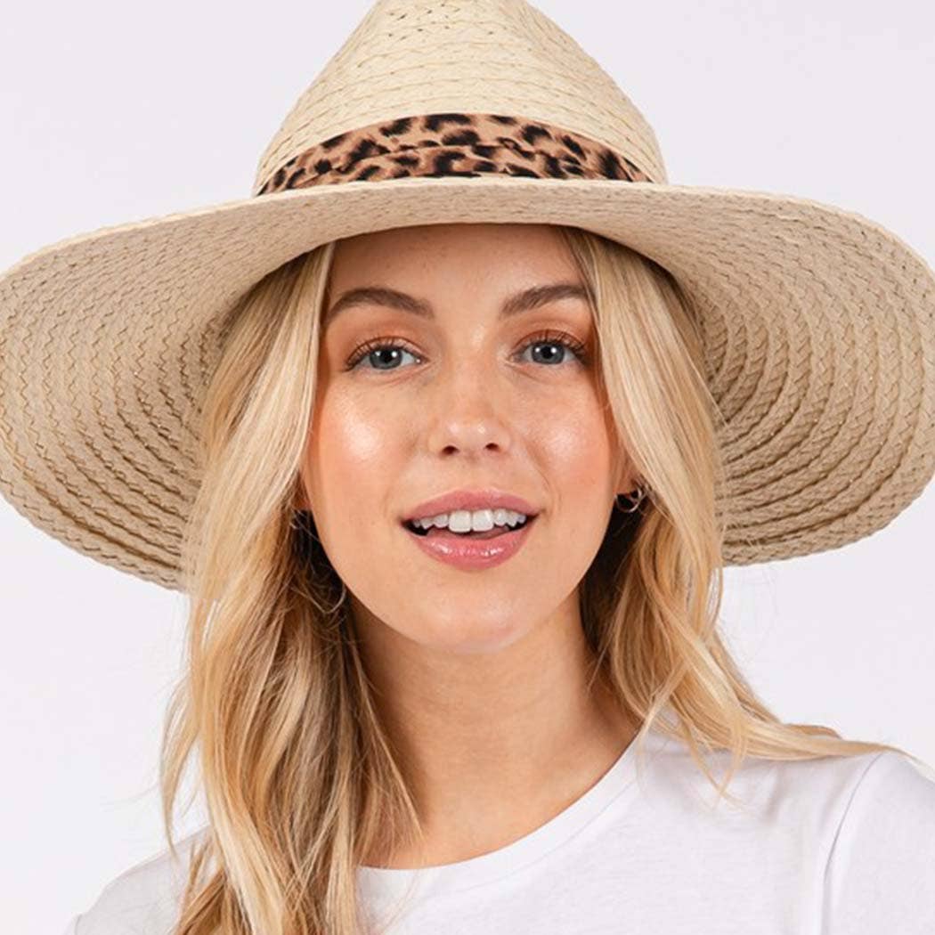 LEOPARD BAND STRAW SUN HAT.: BG