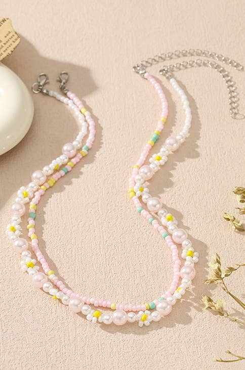 Pink Flower Double Layer Necklace