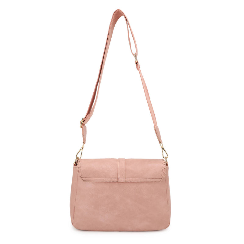 Distressed Vegan Leather Flapover Crossbody Bag with Tassel