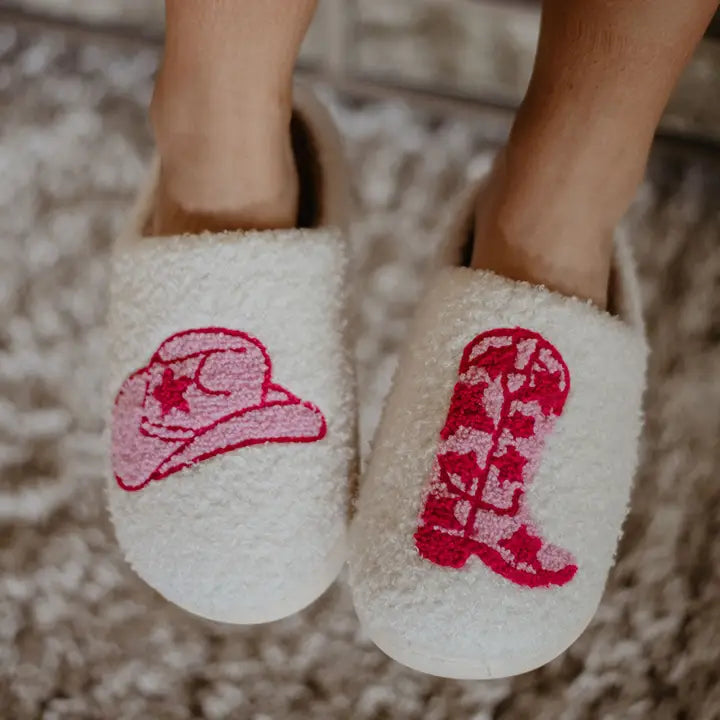 Boot And Cowgirl Hat Western Slippers