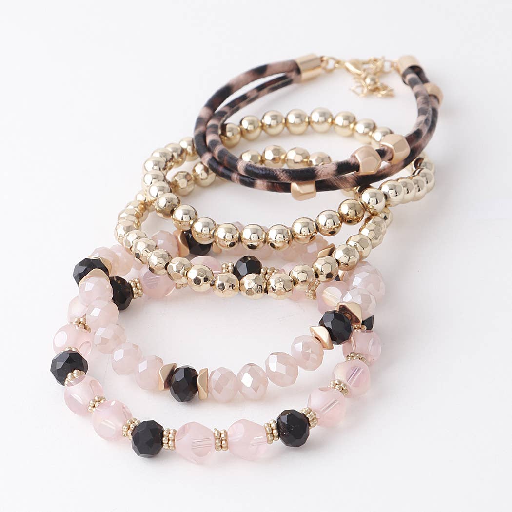 Multi Bead N Crystal Bracelets: Gold White or Gold Pink