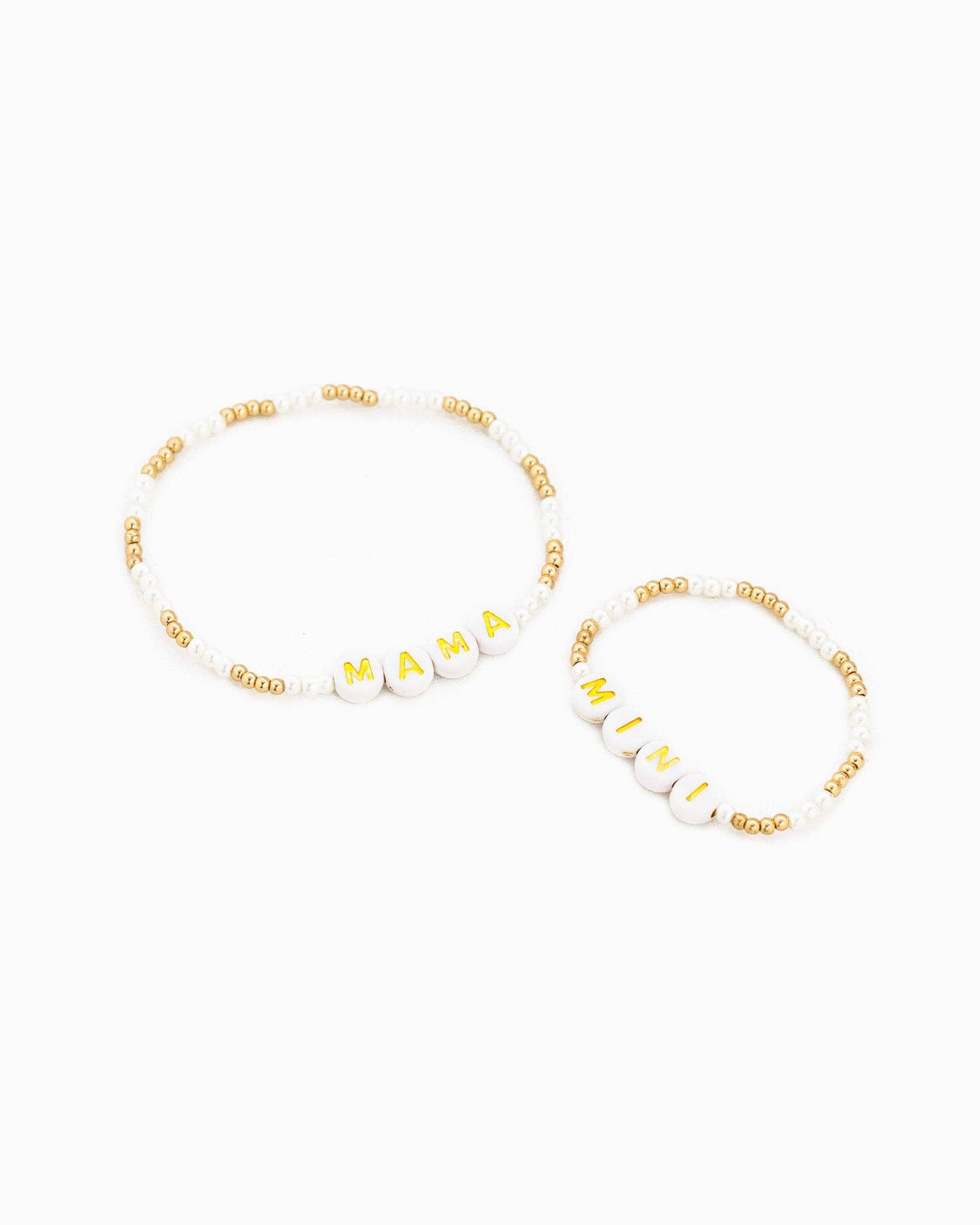 Mama Mini Gold Cream Bead Mix Bracelet Set