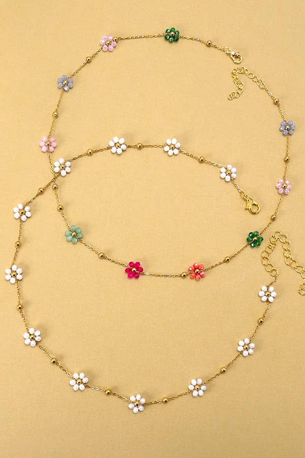Flower Beaded Charm Necklace