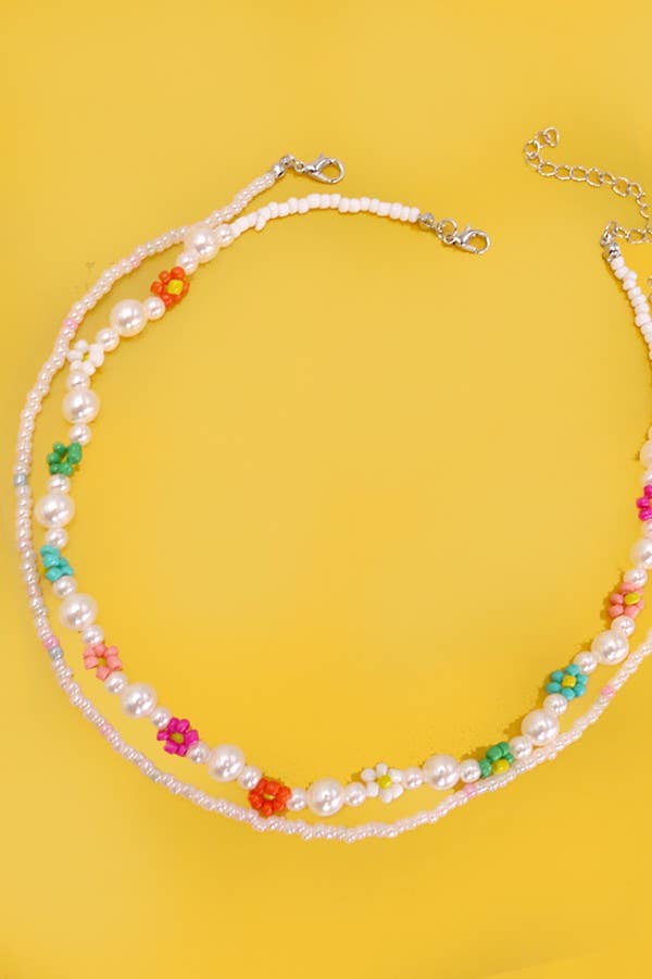 Pink Flower Double Layer Necklace