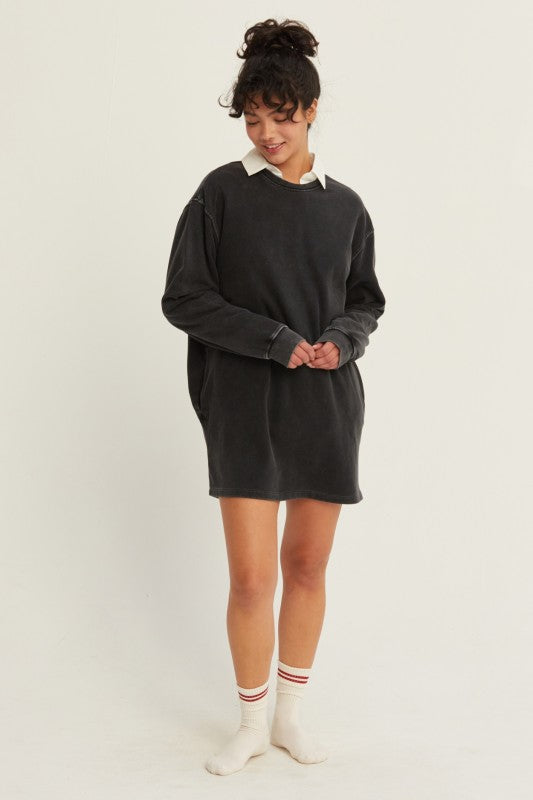 Mineral Wash Sweatshirt Dress Three Colors!