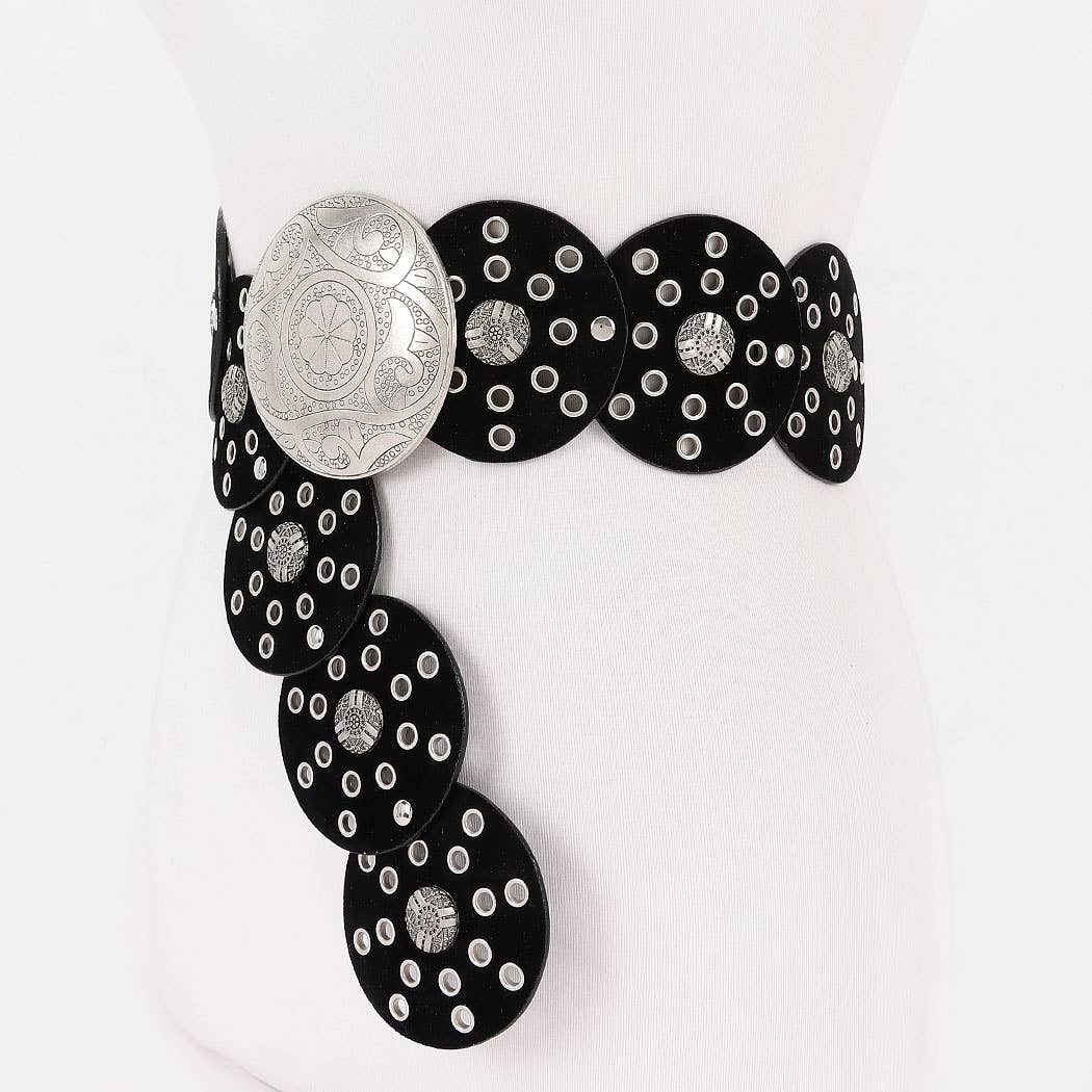 Faux Leather Disc Belt Brown or Red