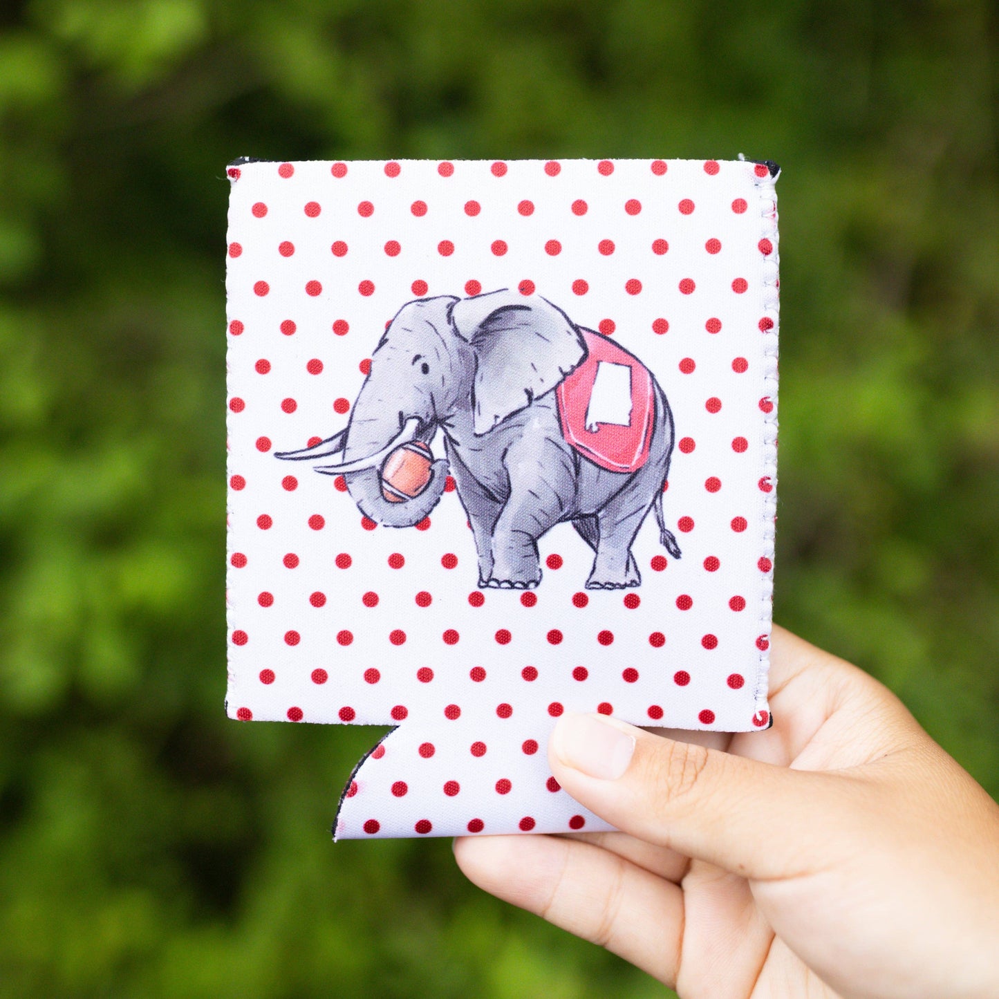 Red Polka Dot Elephant Can Cooler