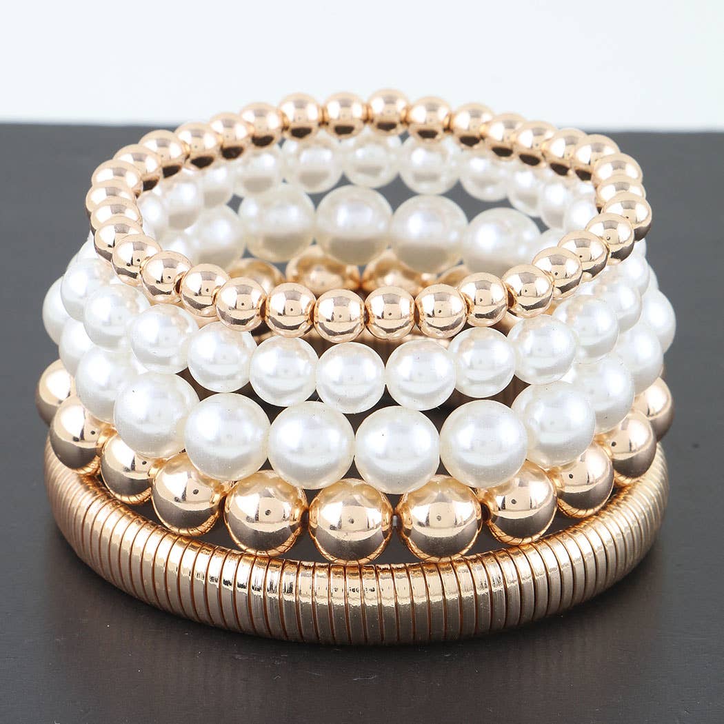 Multi Pearl Beaded Bracelet: Gold/Pearls