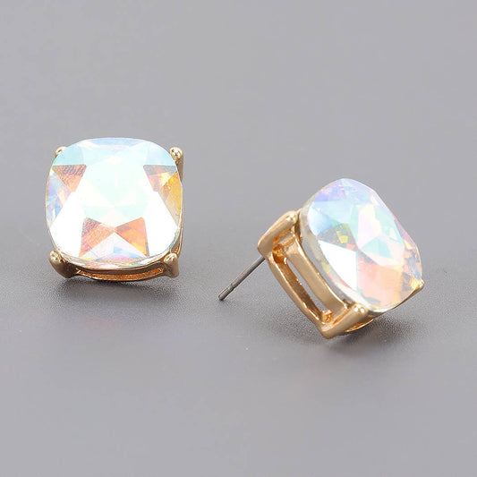 Square Crystal Stud Earrings: AB