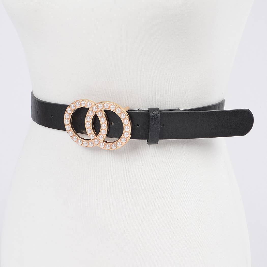 Double Pearl Hoop Loop Belt: Black