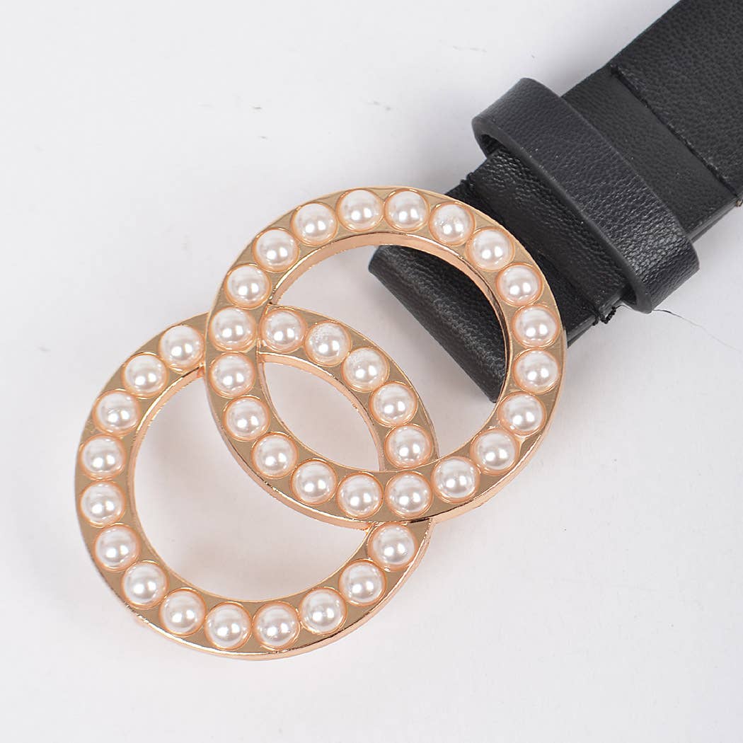 Double Pearl Hoop Loop Belt: Black