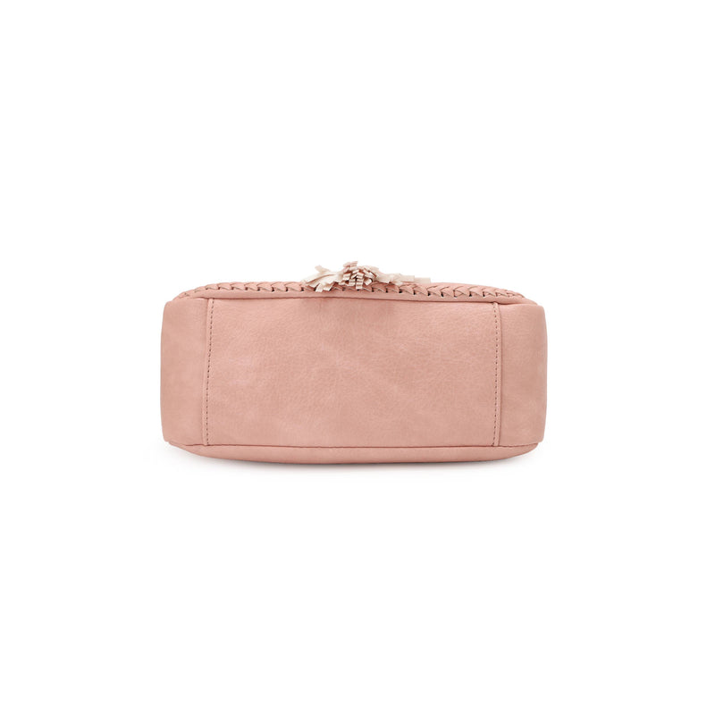 Distressed Vegan Leather Flapover Crossbody Bag with Tassel