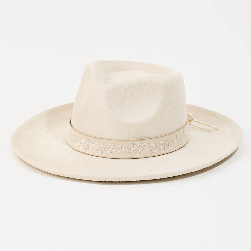 Embroidered Flower Strap Fedora Hat Two Colors!