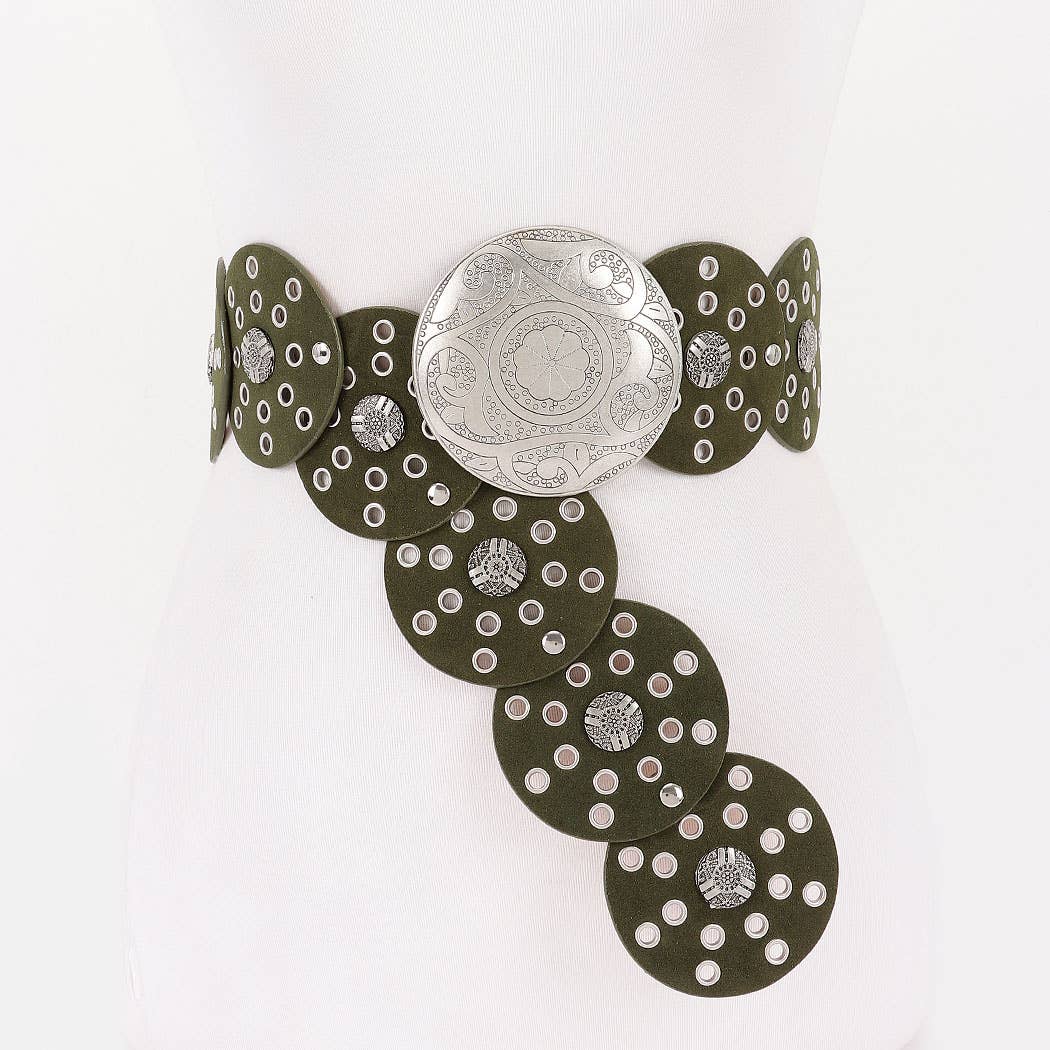 Faux Leather Disc Belt Brown or Red