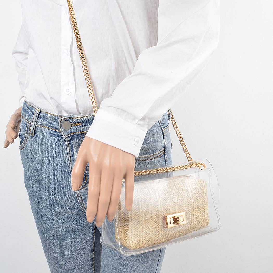 Transparent Crossbody Bag With Beige Pouch