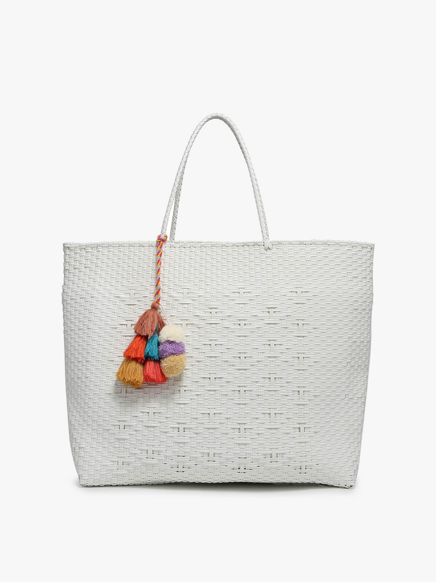 Allie XL Woven Tote w/ Pom-Poms