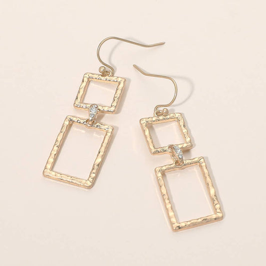 Textured Geomteric Rectangle Pave Link Drop Earrings