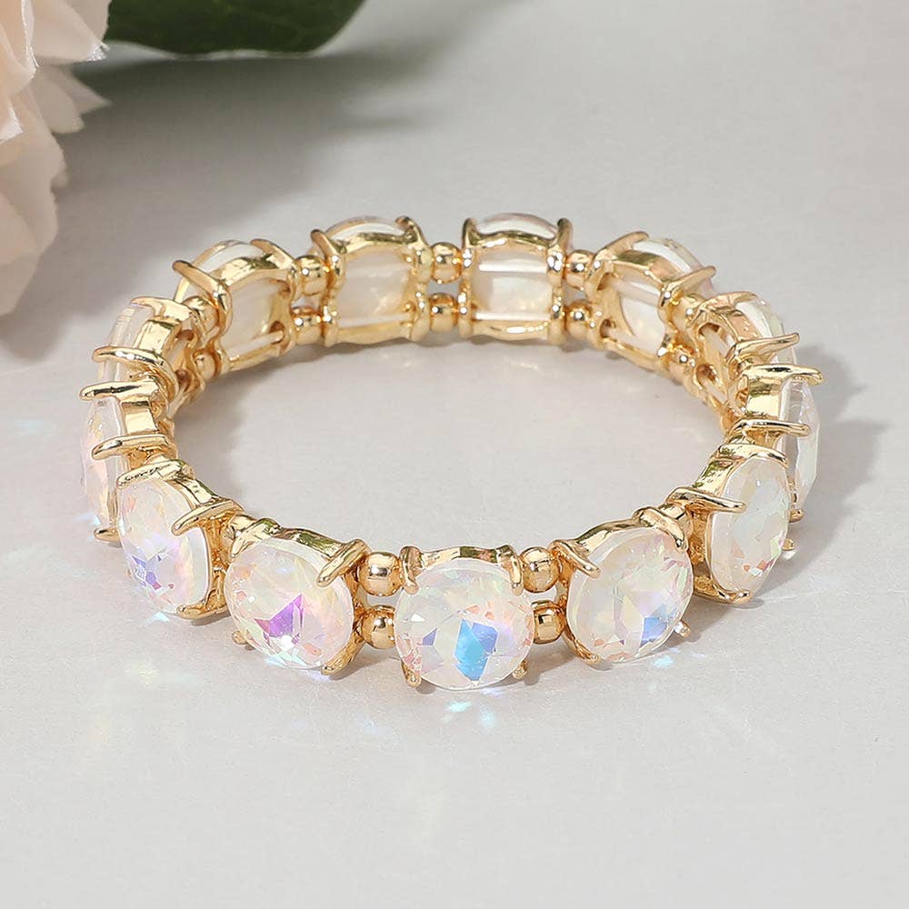 Round Stone Cluster Beaded Stretch Evening Bracelet Many colors