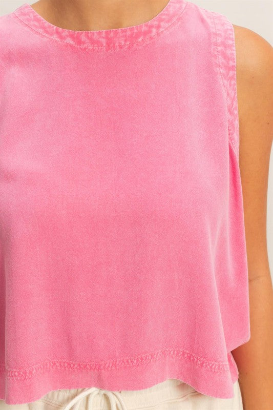 Taffy Pink Mineral Wash Button Back Top