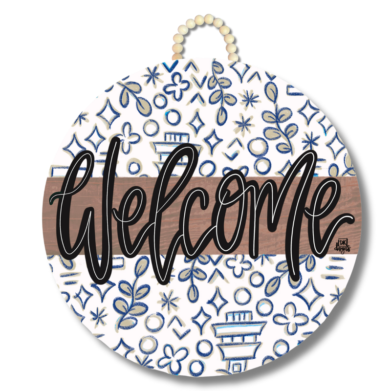 DK Mocha Chinoiserie Large Door Hanger: Welcome