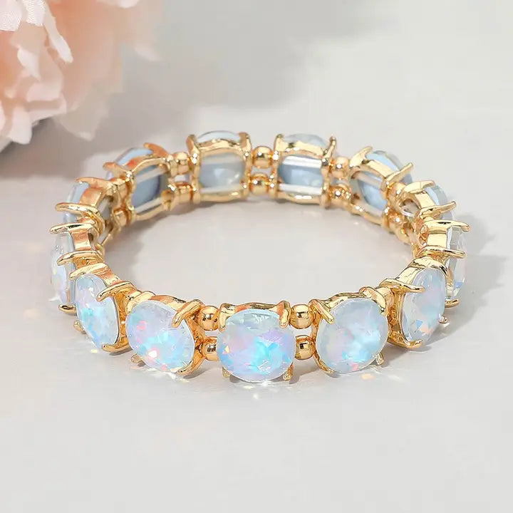 Round Stone Cluster Beaded Stretch Evening Bracelet Many colors