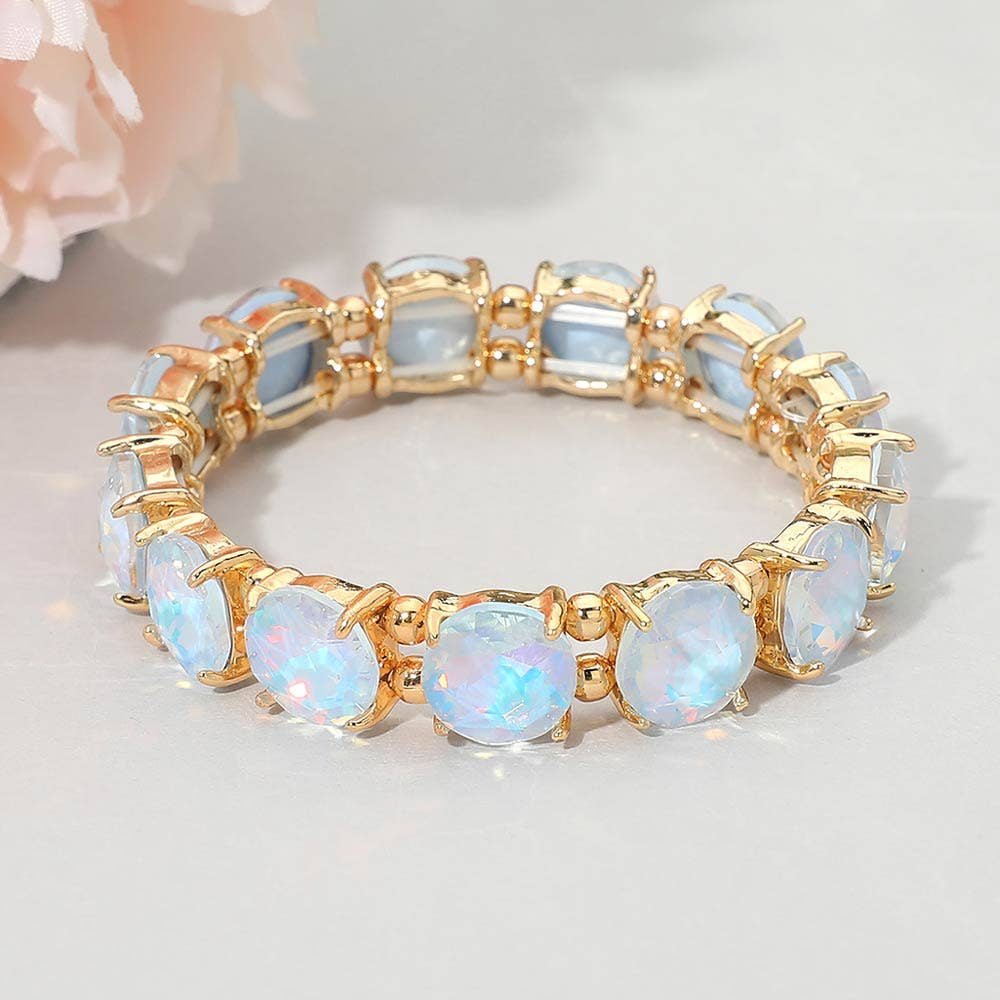Round Stone Cluster Beaded Stretch Evening Bracelet Many colors