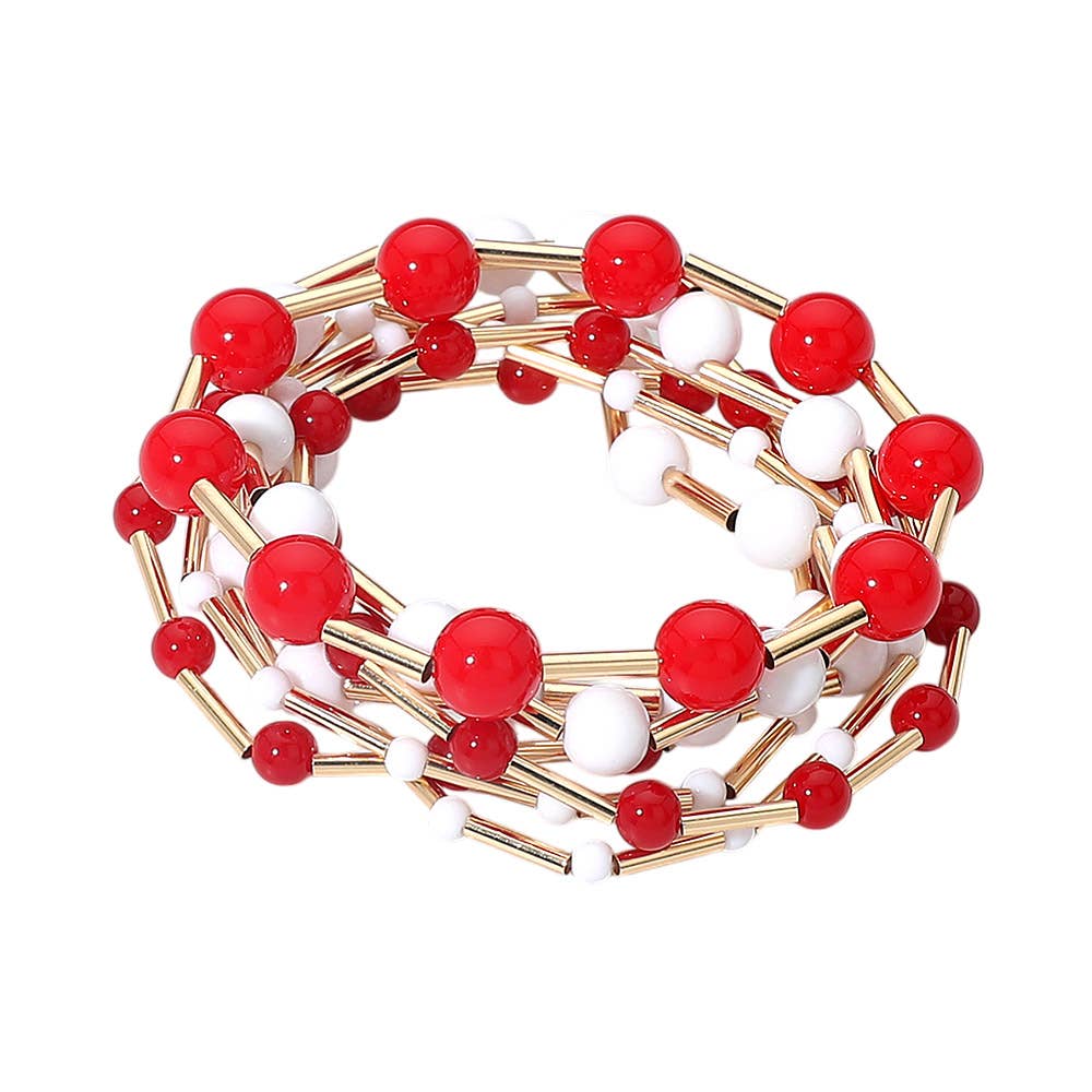 Resin Ball Metal Bar Beaded Stretch Stackable Bracelets Two Colors