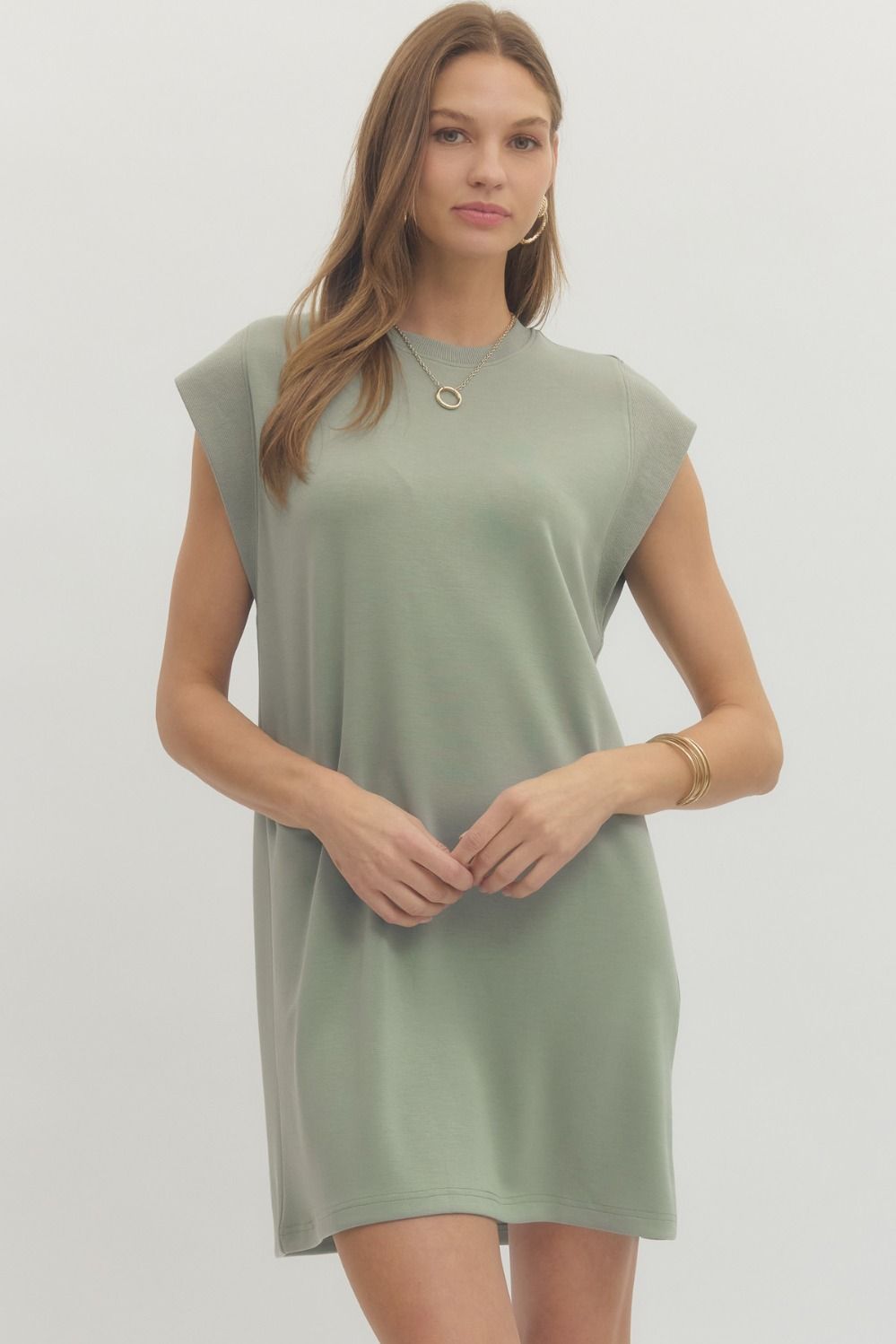 Soho Shoulder Mini Dress Almond or Sage Green