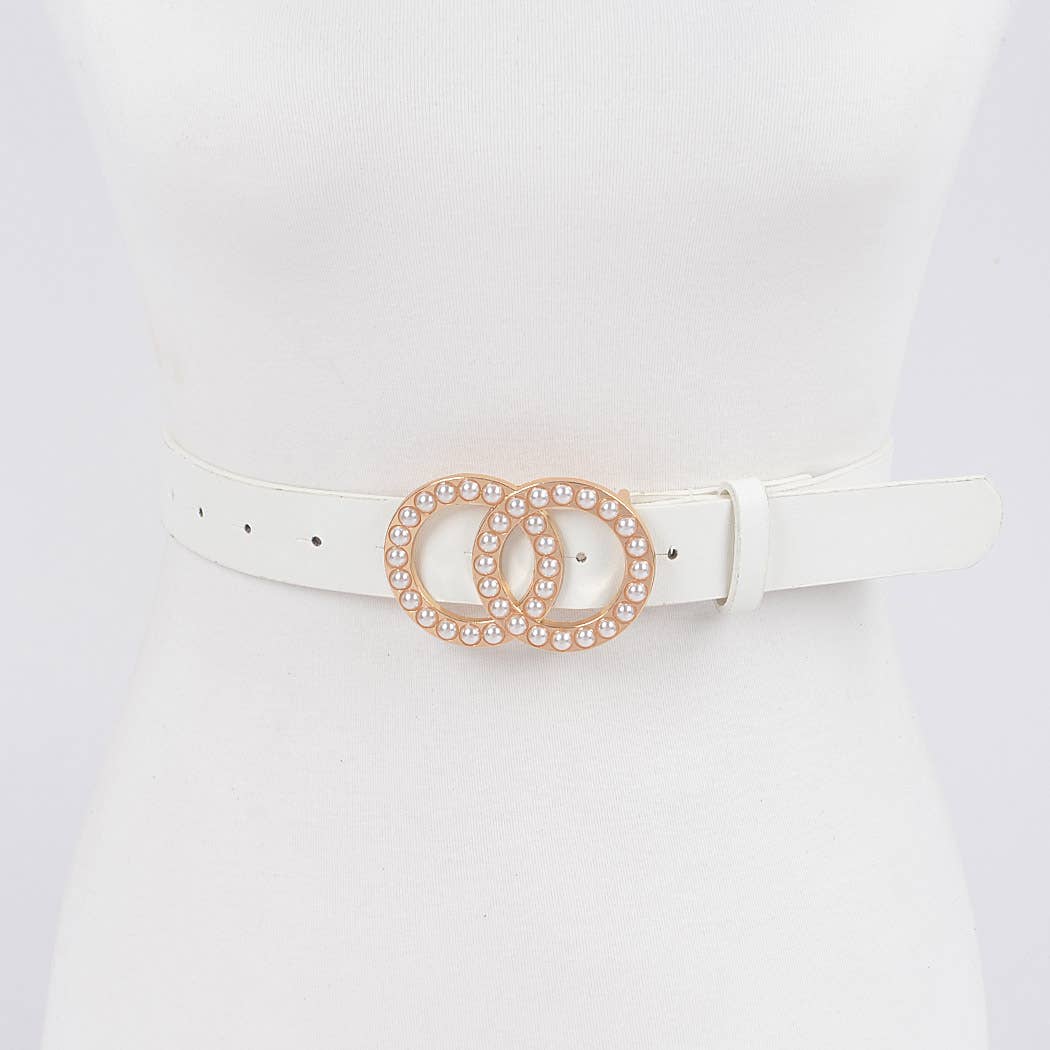 Double Pearl Hoop Loop Belt: Black