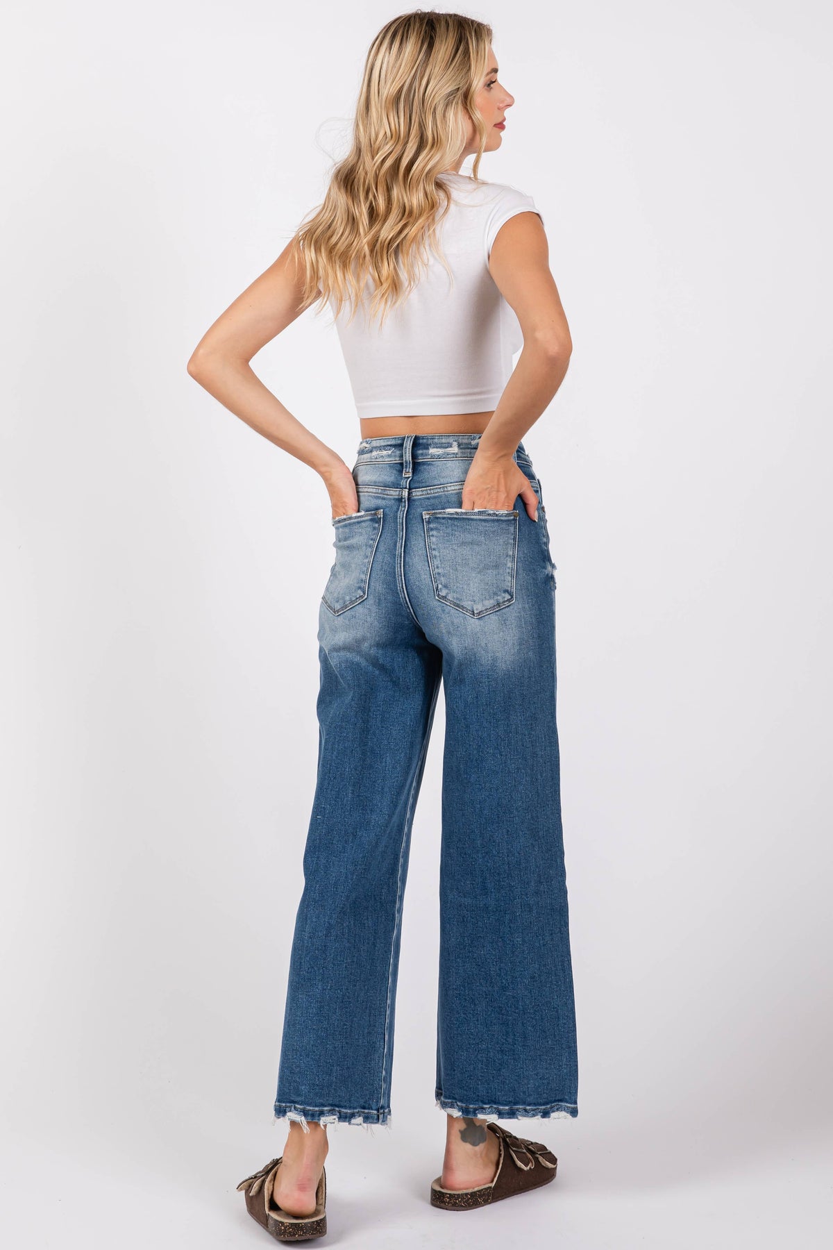 Petra High Rise Cropped Wide Leg Denim