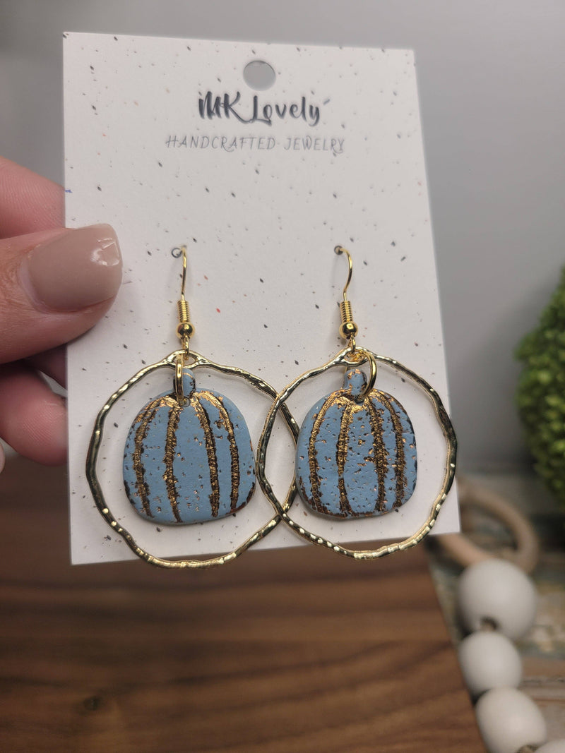 Gold Foiled Pumpkin Dangles: Blue Gold Foiled/Gold Boots