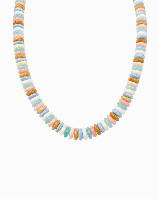 Wide Disc Marble Beaded Necklace: Pink Multi