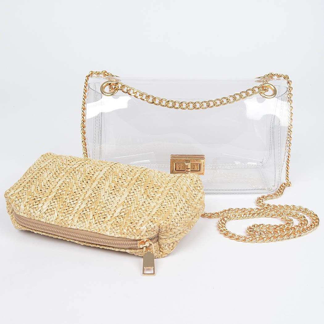 Transparent Crossbody Bag With Beige Pouch