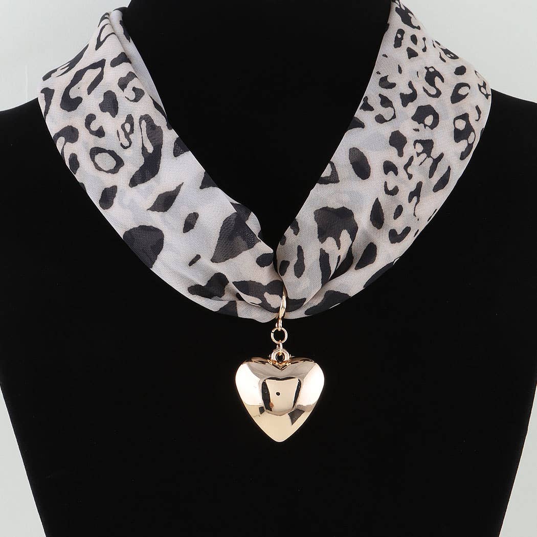 Heart Pendant Fabric Scarf Necklace: GBG