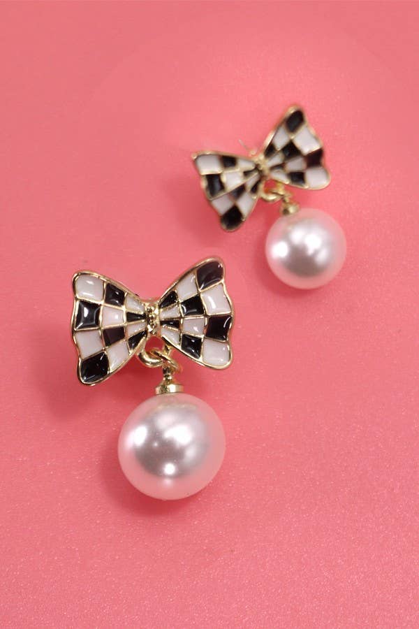 Checker Bow Earrings