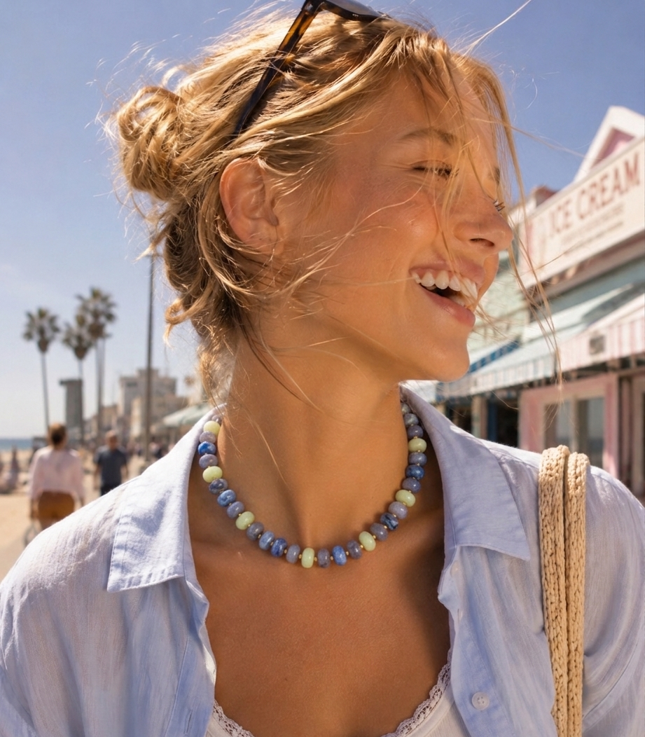 Mood Swirl Marble Bead Necklace: Blue