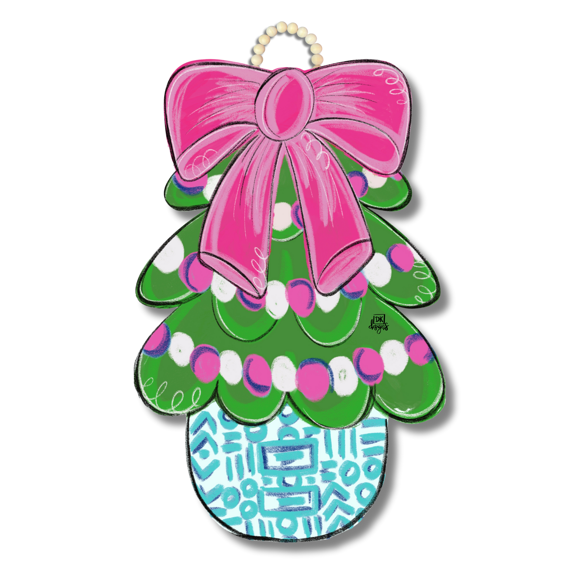 Pink Chinoiserie Tree Hanger Door Hanger