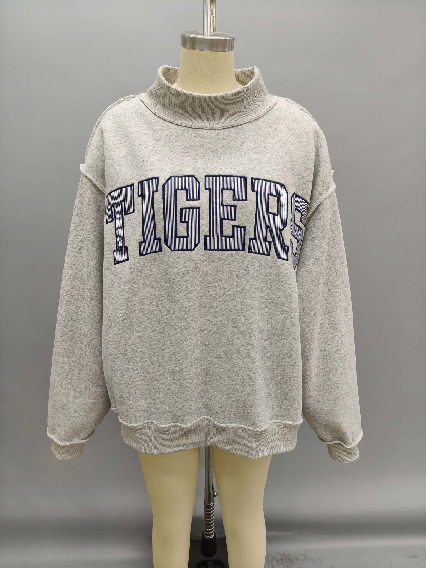 Tigers Embroidered Mock Neck Sweatshirt