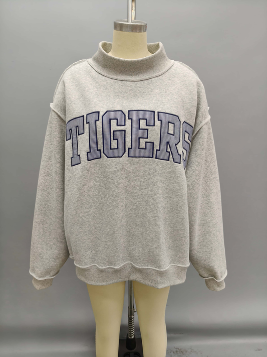 Tigers Embroidered Mock Neck Sweatshirt