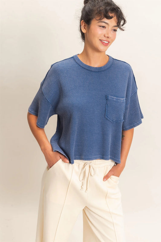 Midnight Waffle Knit Top