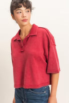 Cherry Raw Edge Retreat Top