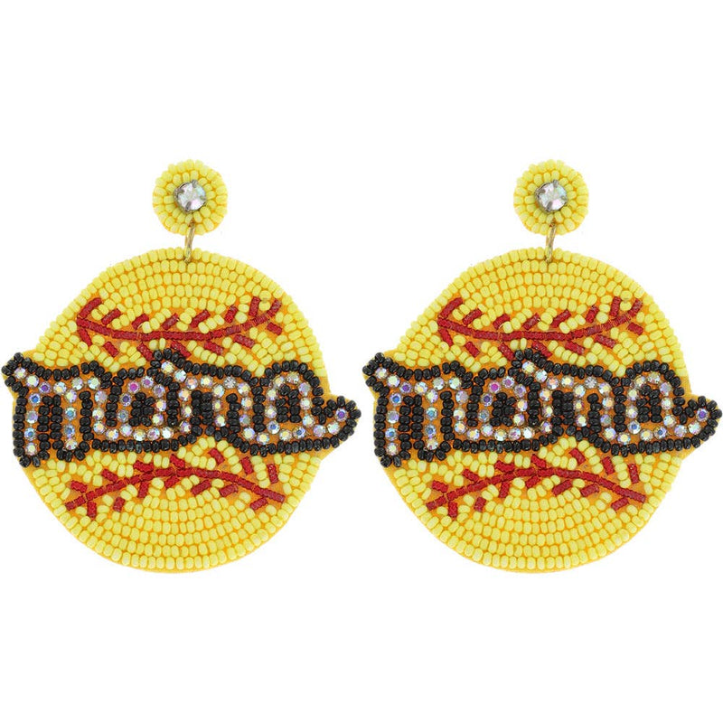 "Mama" 2 Tier Seed Beaded Softball Dangle Earrings