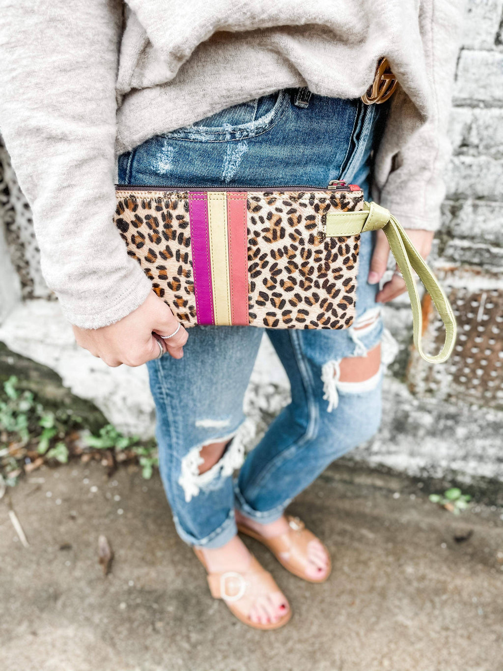 Folklore Couture Lyla Real Leather Animal Print Wristlet Bag