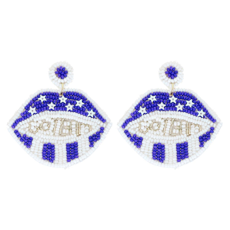 "Go Team" Stars & Beaded 2 Tier Lips Dangle Earrings